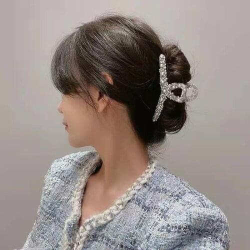 Ladies elegant temperament pearl rhinestone hair clip fashion simple duckbill clip grab clip top clip
