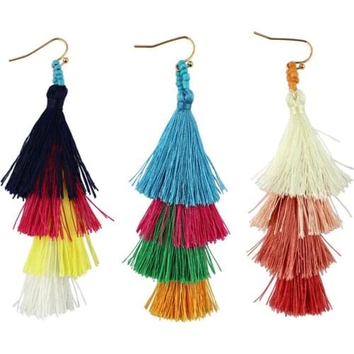 ZWPON New Colorful Four Layer Tassel Dangle Earrings for Women Hula Fringe Earrings