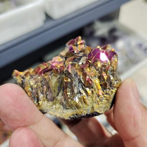 1pcs Natural angel aura crystal cluster electroplating Titanium coating quartz cluster stone Healing