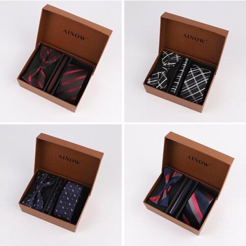 2020 Man Box Set Formal Tie Bowties Handkerchief Polyester Silk Paisley Jacquard Gravata Neckties Butterfly Gift for Men