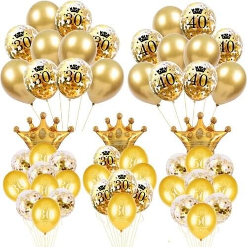 30th 40th 50th 60th Crown Gold Confetti Balloon Birthday Party Decoration Adult 30 40 50 60 Years Old Balloon Air Balls Globos