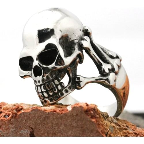 40g Mens Biker 316L Stainless Steel Very Heavy Skull Ring Wholesale Price