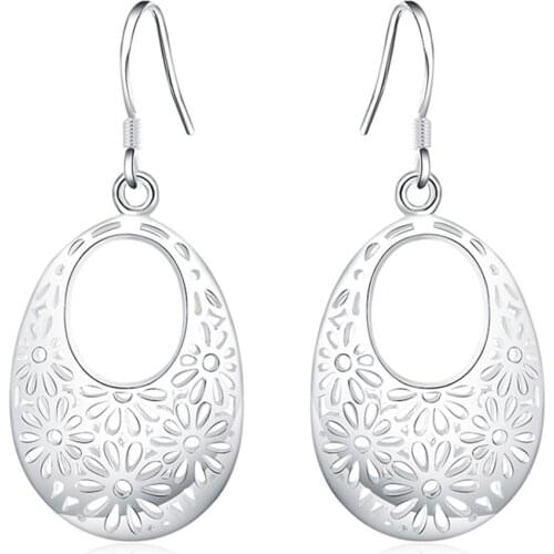 925 Sterling Silver Hollow Flower Drop Earring For Women Wedding Engagement Party Fashion Charm Jewelry Gifts