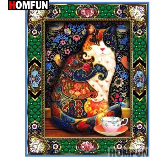 HOMFUN Full Square/Round Drill 5D DIY Diamond Painting "Animal cat flower" Embroidery Cross Stitch 3D Home Decor Gift A16923