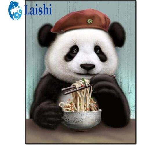 DIY 5D Diamond Painting Cute panda is eating noodles Full Round Rhinestone Paintings Diamond Embroidery Cross Stitch Home Decor