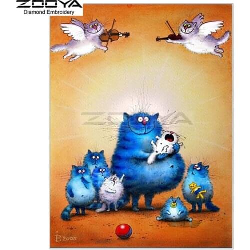 5D DIY Needlework Diamond Embroidery Diamond Painting Cross Stitch Blue Cat Family And Angels Player Full Drill Paintings BJ250