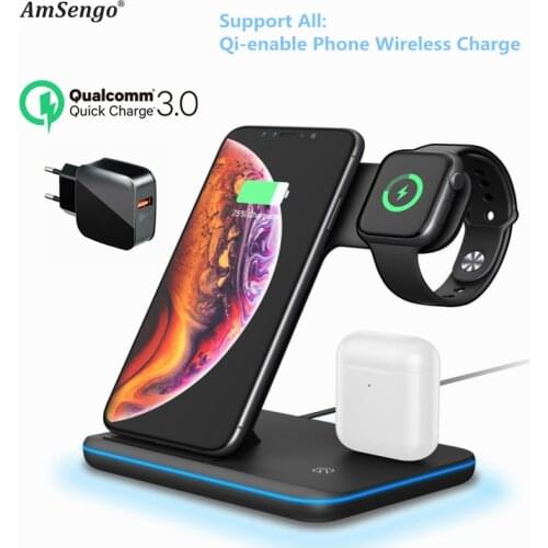 15W QI Wireless Charger Stand 3 in 1 For iPhone 12Mini Pro/11Max/XS/X Charging Dock Station For AirPods Pro iWatch 6 SE 5 4 3 2