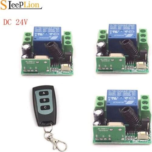 Sleeplion DC 24V 1CH Channel Wireless RF Remote Switch 3-Key Transmitter 3 Receiver 24V Teleswitch Wireless Module 315MHz/433MHz