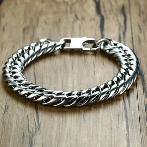 11/13/16/20mm Mens Bracelet Jewelry Stainless Steel Silver Color Cuban Curb Chain Gift High Quality Male Bangle Wristband 7-11"