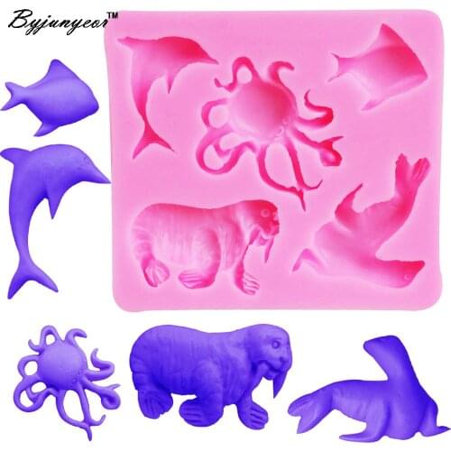 Byjunyeor M388 Epoxy UV Resin Marine Animals Dolphin Octopus Sea Lion WalrusSilicone Mold Fondant Chocolate Gumpaste Clay Tool