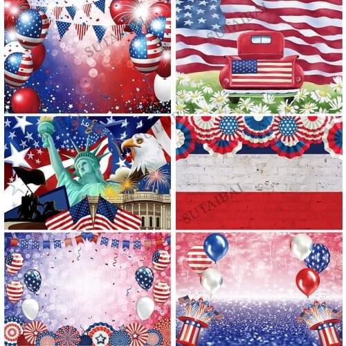 Independence Day Backdrop 4th of July Patriotic Party Banner Decoration Gifts American Flag Balloons Baby Shower Background