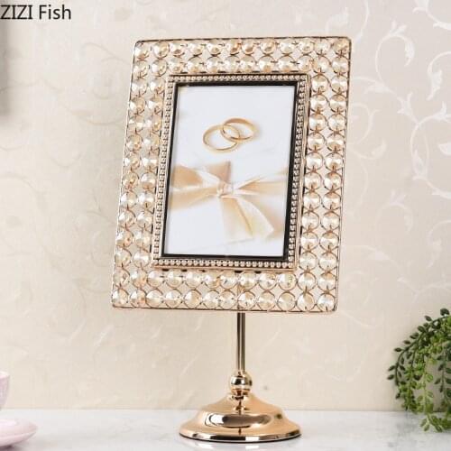 European Metal Crystal Rotating Rectangular Photo Frame 6/7 Inch Living Room Bedroom Desktop Wedding Photo Frame Holiday Gift