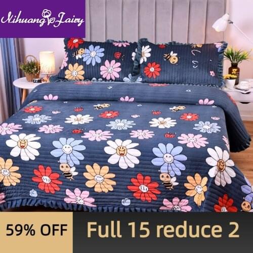 Crystal fleece bed blanket one piece bed cover blanket flannel blanket three-layer quilted winter thickening bedroom blanket