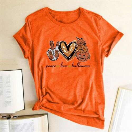 Peace Love Halloween Pumpkins Printed T-shirts Women Summer Graphic Tee Aesthetic Tops for Teens Short Sleeve Harajuku Shirt