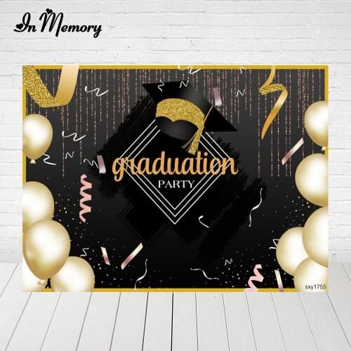 InMemory Black Gold Balloons Gradutation Party Backdrops Glitter Bachelor Cap Class Of 2020 Photography Backgrounds Custom
