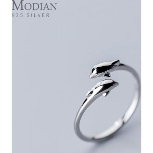 Modian Simple Cute Dolphin Free Size Finger Rings For Women Genuine 925 Sterling Silver Animal Ring Party Gift Fine Jewelry