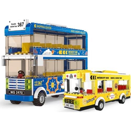 City Double-decker Bus Building Blocks Garage School Intercity Bus Trucks Assemble Blocks Sets City Friends Bricks Toys For Kids