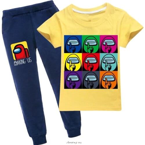 Game Among Us New Cartoon printing 100%Cotton Children Tracksuits for Girls Baby Boys Sport Suit Costume Tops Pants Clothing Set