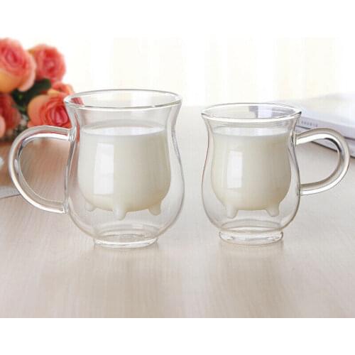 Creative Dairy Cow Double Wall Glass Cup Heat Insulation Borosilicate Glass Coffee Mug Milk Fruit Juice Tea Cup