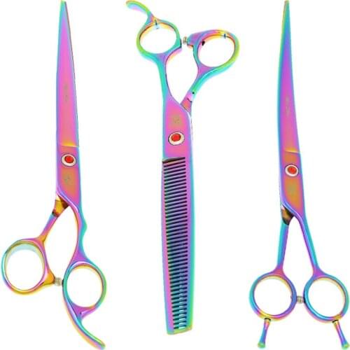 Big 8.0" Professional Pet Grooming Scissors Kit Japan Steel Curved Cutting 7.5" Thinning Shears Cat Dogs Haircut Tesouras B0052A
