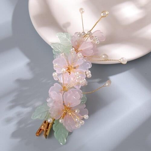 Fashion Girls Hair Accessories Flower Pearl Side Clip Chinese Style Vintage Headdress Clothing Accessories For Little Girls
