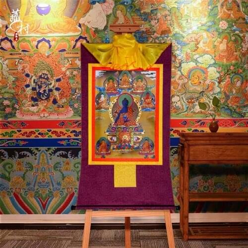 Thangka hanging painting of pharmacist Buddha hand-painted mural of Tibetan esoteric family living room