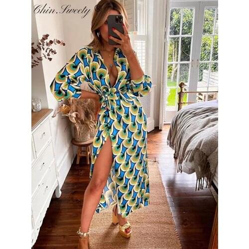 Polka Dot High Waist Womens Midi Dresses V-Neck Sweet Long Puff Sleeve Elegant Dress Female 2021 New Year Ladies Party Vestidos