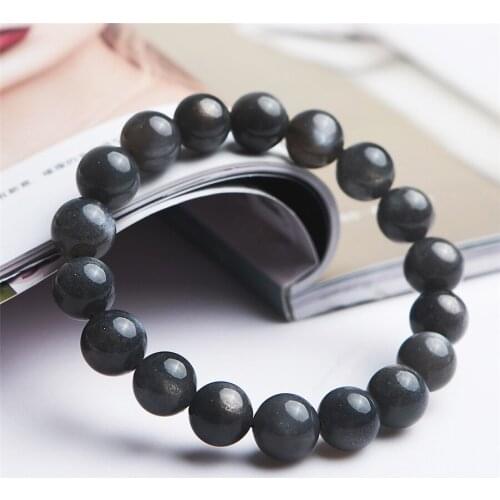 Genuine Black Natural Sunstone Bracelets 11mm Labradorite Moonstone Gems Healing Crystal Round Bead Bracelet Drop Shipping