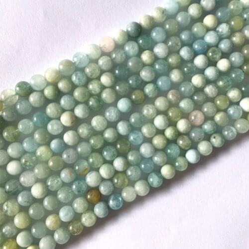 Genuine Natural More Green Blue Aquamarine Semi-precious stones Round Loose Jewelery Necklaces or Bracelets Beads 15" 05948