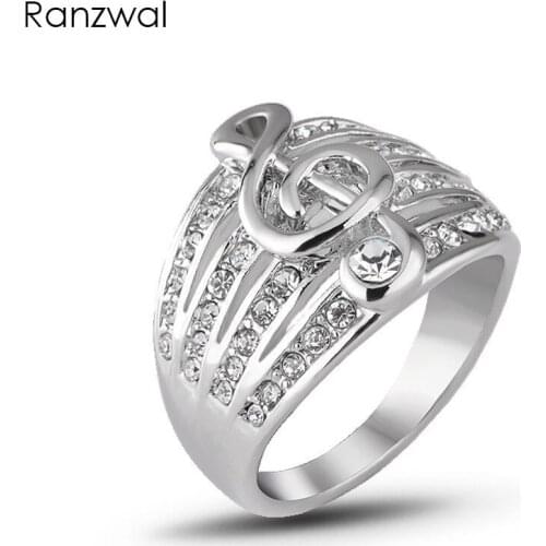 Ranzwal Fashion Musical Note Rings for Women Full Rhinestones Inlay Finger Ring Jewelry US SIZE 6~9
