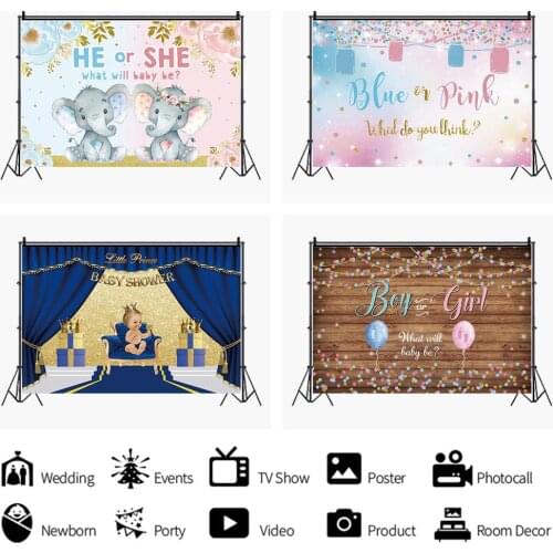 Pink and Blue Boys and Girls Gender Reveal Elephant Backdrops Photo Background Decorations for Baby Shower Photography Prop