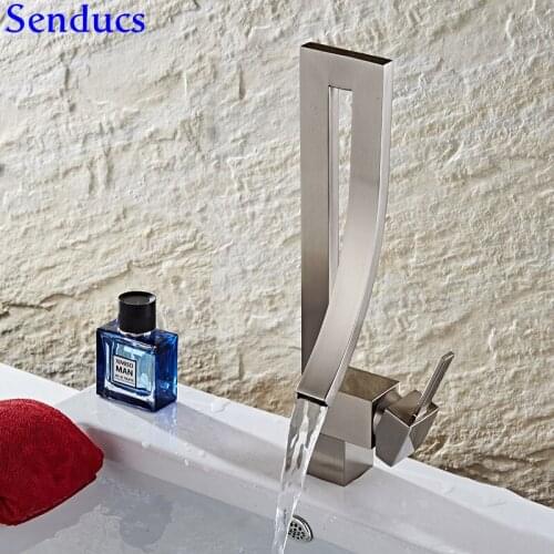 Senducs Newly Brushed Kitchen Sink Faucet Ceramic Faucet Valve with Quality Brass Brass Kitchen Sink Water Mixer Faucet