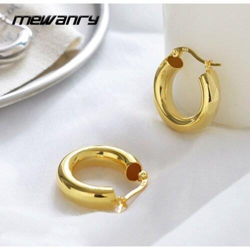 Mewanry 925 Sterling Silver Hoop Earrings for Women Trend Elegant Simple Geometric Party Jewelry Birthday Gifts Prevent Allergy