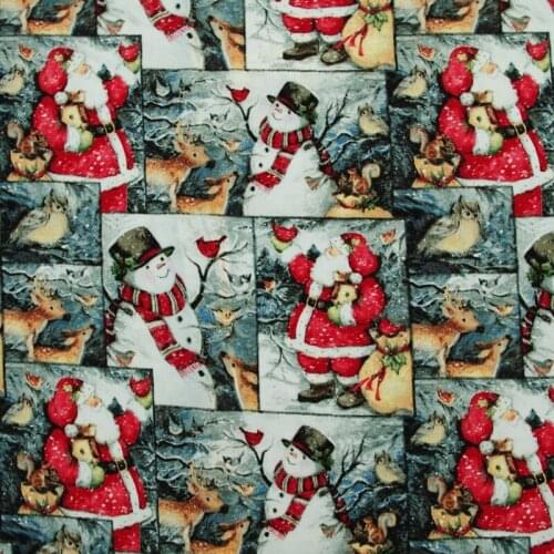 108cmx100cm Cotton Fabric - Santa Claus and snowman