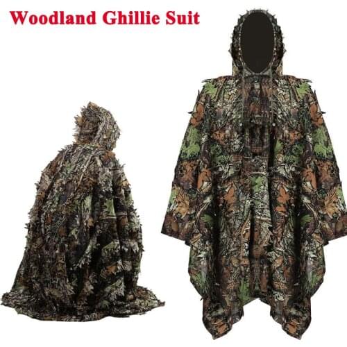 Tactical 3D Woodland Leaf Cloak Outdoor Paintball Airsoft Sniper Ghillie Suits Mens Hunting Camo Clothes