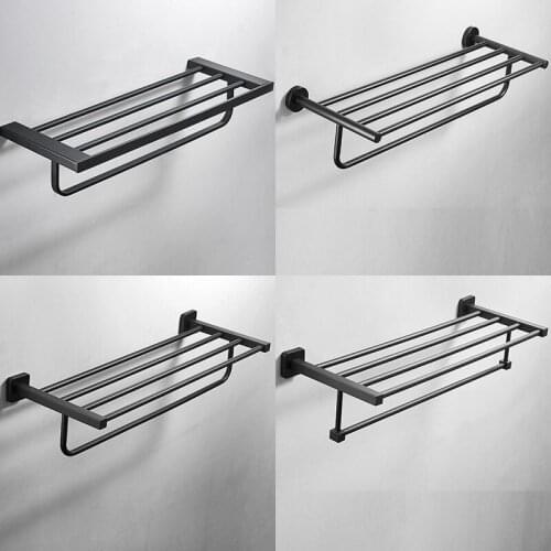 304 Stainless Steel Bathroom Accessories Towel Rack Matte Black Towel Hanger Wall Mounted Towel Rail Towel Holder Shelf