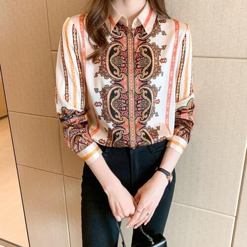 2021 Spring New Fashion High-end Printing Loose Womens Shirt Long Sleeve Lapel Elegant Casual Blouse