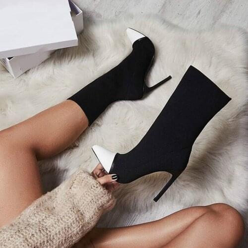 2020 hot Womens boots pointed elastic cloth para mujer botines con punta en High heels calcetines sexis sin cordones shoes