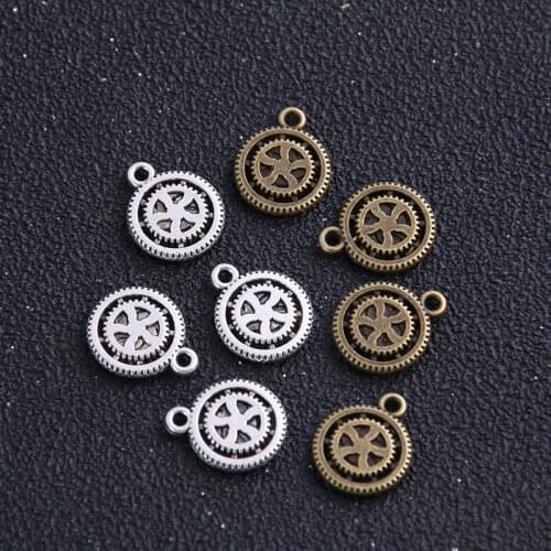 14pcs 12*15mm Two Color Metal Zinc Alloy Round Punk Gear Charms Fit Jewelry Pendant Charms Makings