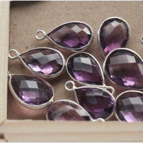 2pcs 925 Sterling Silver,Natural PINK AMETHYST Faceted Pear Shape Pendant,2 Piece of 16mm