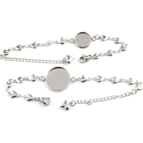 2pcs/Lot 12mm 14mm 16mm 18mm 20mm Stainless Steel 316 High Quality Bangle Base Bracelet Findings Tray Setting Cameo