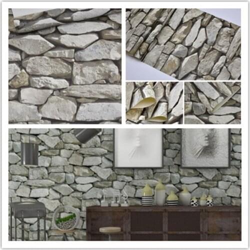 20pcs/lot 10Mx 53cm Waterproof Vintage 3D Stone Effect Wallpaper Roll Modern Rustic Realistic Faux Stone Texture Vinyl PVC