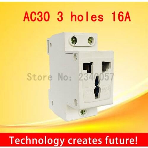 AC30 SERIES US EU Three Phase Universal 3 Pin Plug 35mm Din Rail Mount Modular socket 16A 250V AC FREE SHIPPING