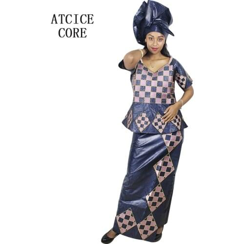 African dresses for women 100% cotton african basin riche embroidery design top with skirts DP71