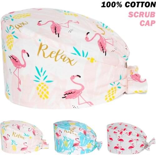 Anime Printing Scrub Hat 100% Cotton Adjustable Nursing Cap Dentist Clinic Pet Shop Beauty Salon Workers Accessories Scrubs Caps