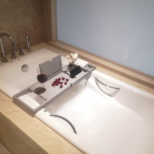 Bamboo Bathtub Tray Extendable Spa Bath Tub Caddy Organizer Rack Book Tablet Wine Holder Bath Tray Bathroom Shelf Accessories