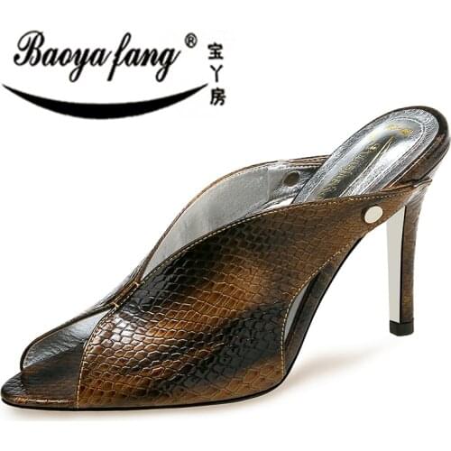BaoYaFang women‘s Summer shoes Open Toe High heels ladies party dress Wedding shoes woman Fish Toe Slingbacks Pumps Female