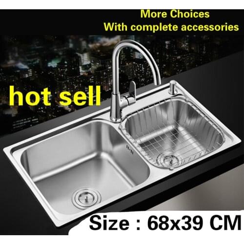 Free shipping kitchen sink food grade 304 stainless steel normal double - tank hot sell 68x39 CM