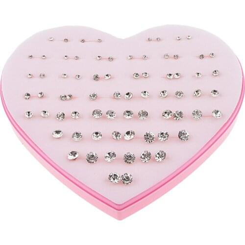 Blesiya 36 Pair Clear Rhinestone Round 5mm-10mm Stud Earrings Set 5mm-10mm