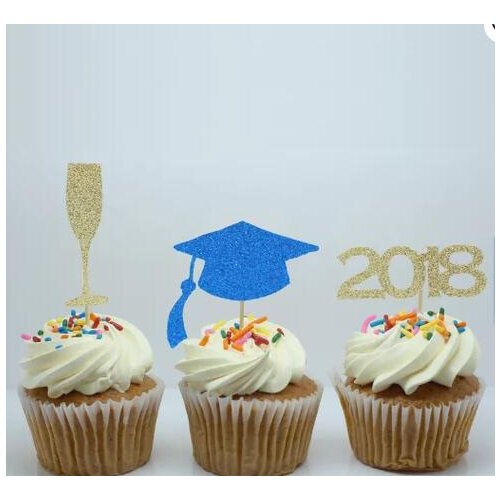 Glitter graduation cap birthday cupcake toppers school class reunion party decoration doughnut food treats picks